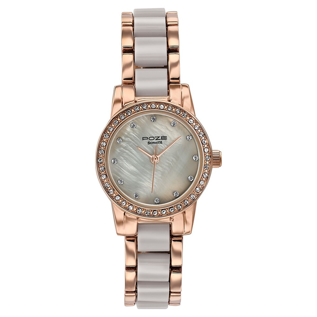 Sonata Poze Quartz Analog Beige Dial Two Toned Metal & Plastic Strap Watch For Women 2