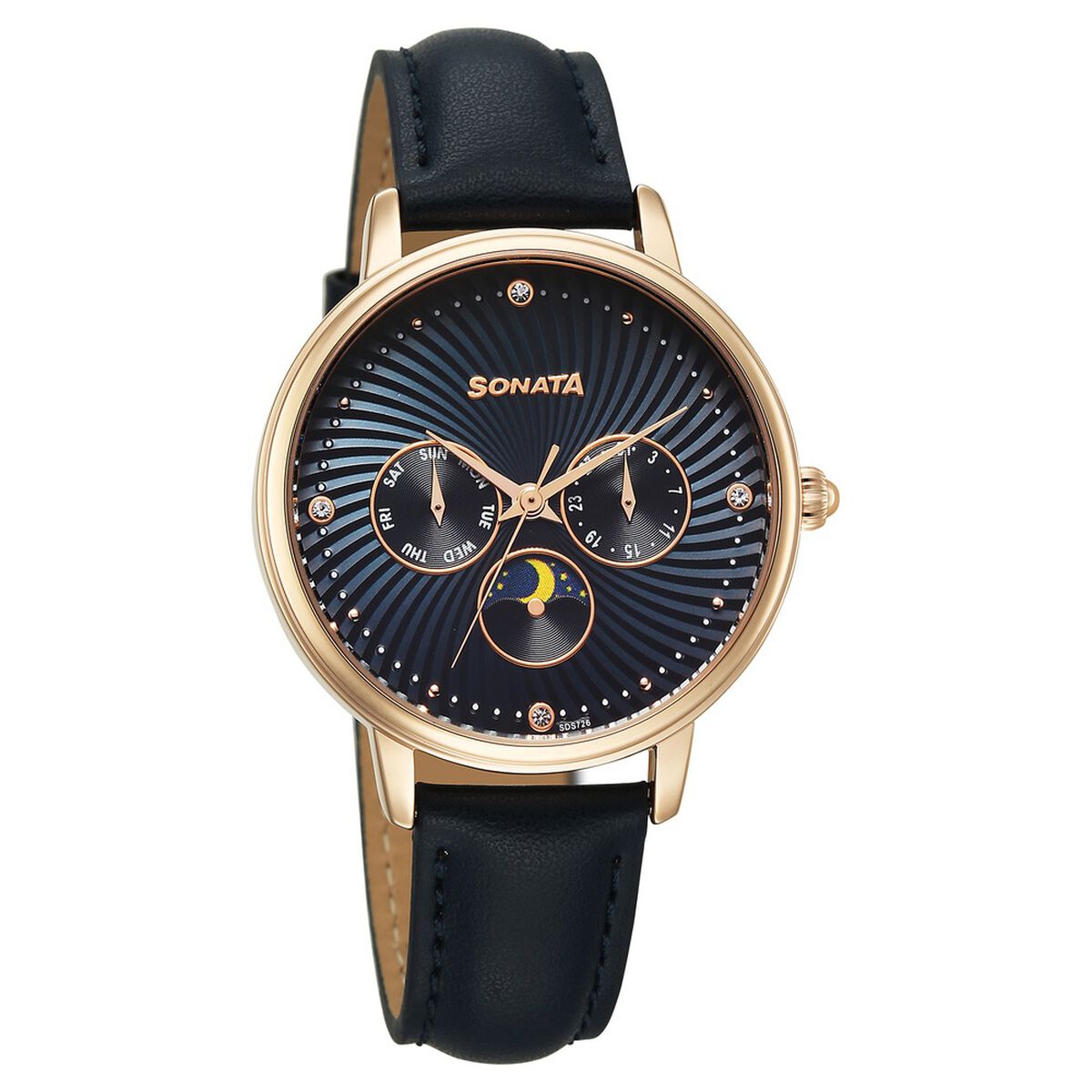 Sonata Festive Quartz Multifunction Blue Dial Leather Strap Watch For Women 1