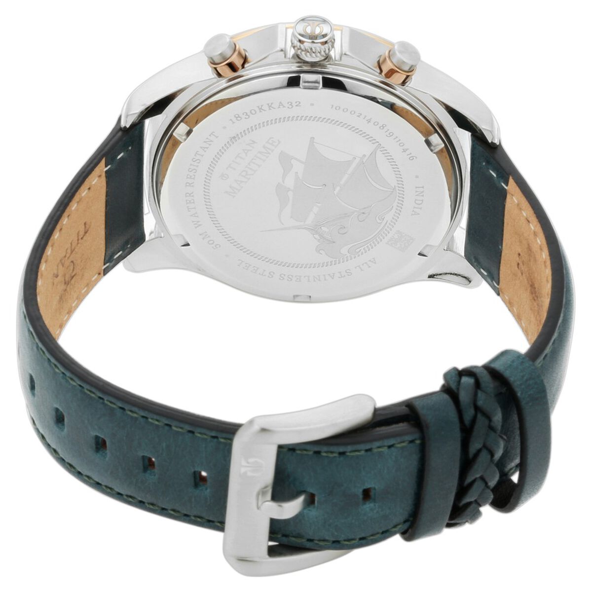 Titan Maritime White Dial Chronograph Leather Strap Watch for Men 5
