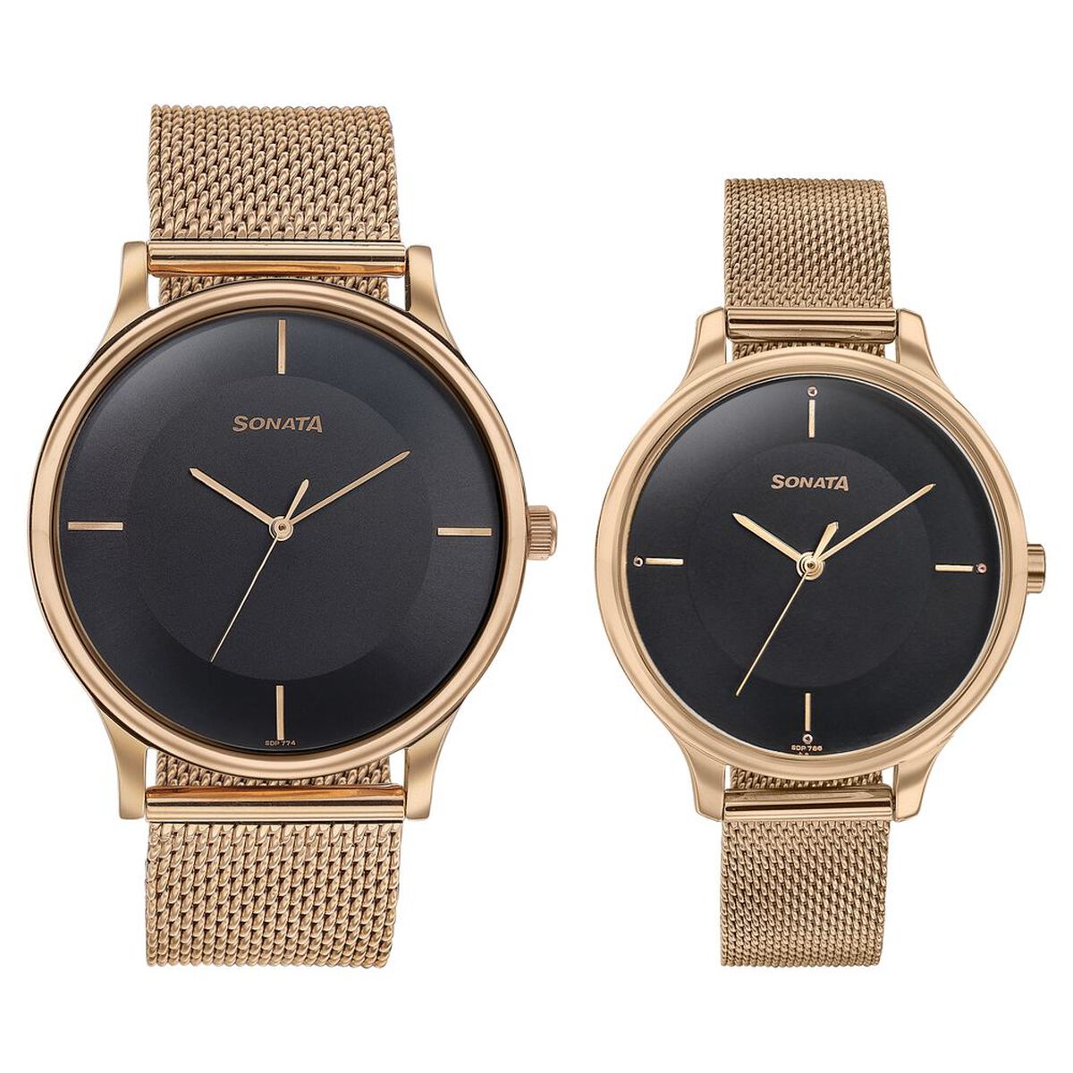 Sonata Modern Bandhan Quartz Analog Black Dial Rose Gold Stainless Steel Strap Watch For Couple 1