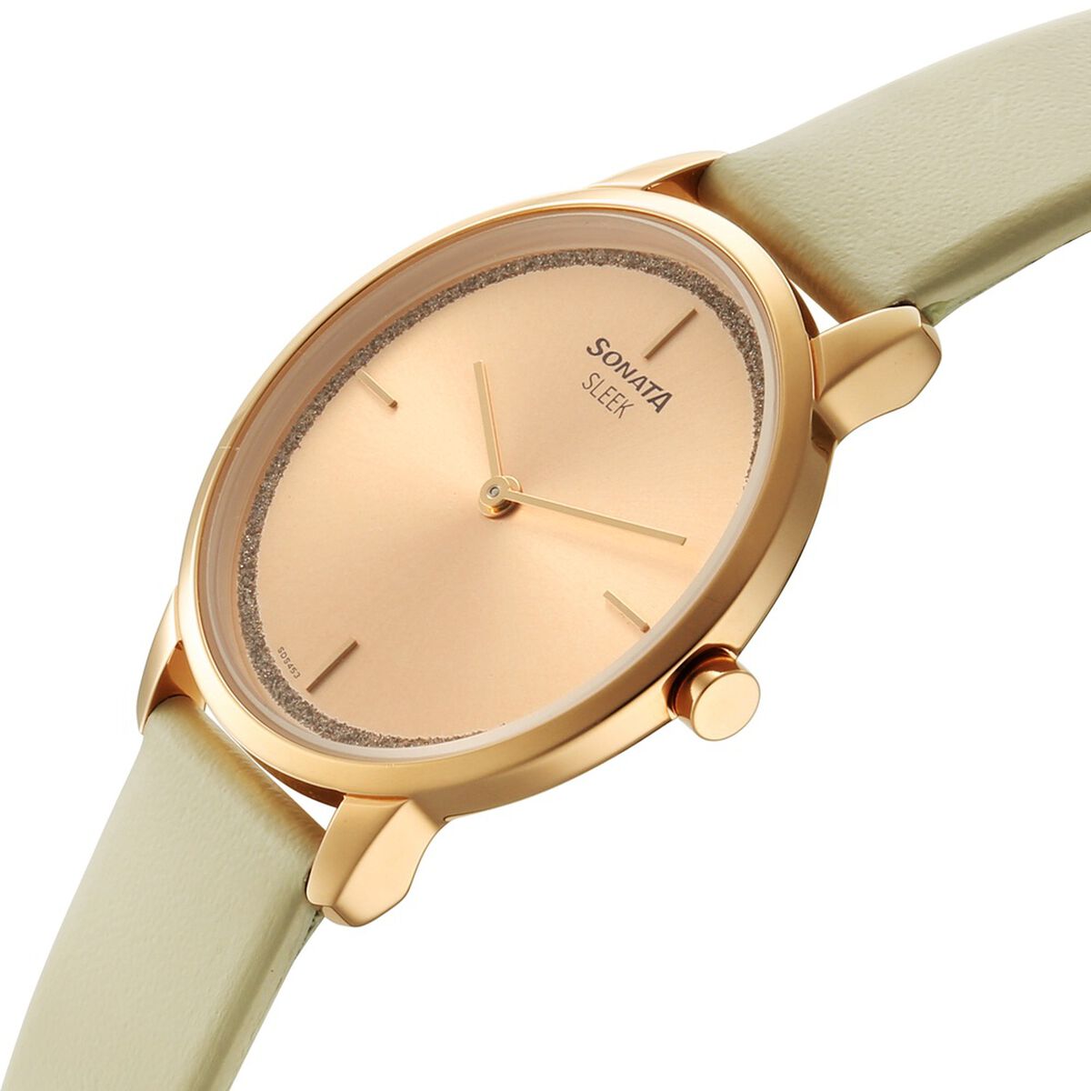 Sonata Sleek Women Rose Gold Dial Beige Leather Strap Watch 3