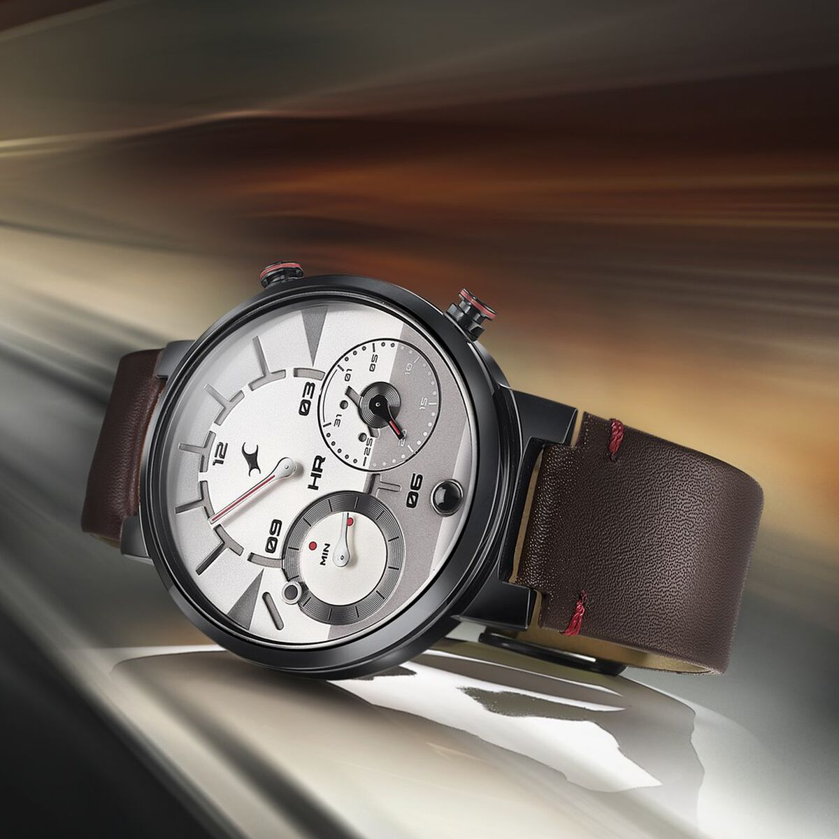 Fastrack Gambit Micromotor White Dial Brown Leather Strap Analog Watch for Guys 1