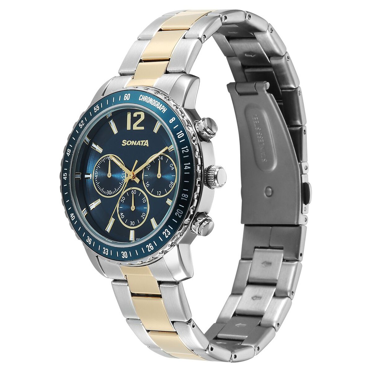 Sonata Chronos Quartz Analog with Date Blue Dial Two Toned Colour Stainless Steel Strap Watch For Men 2