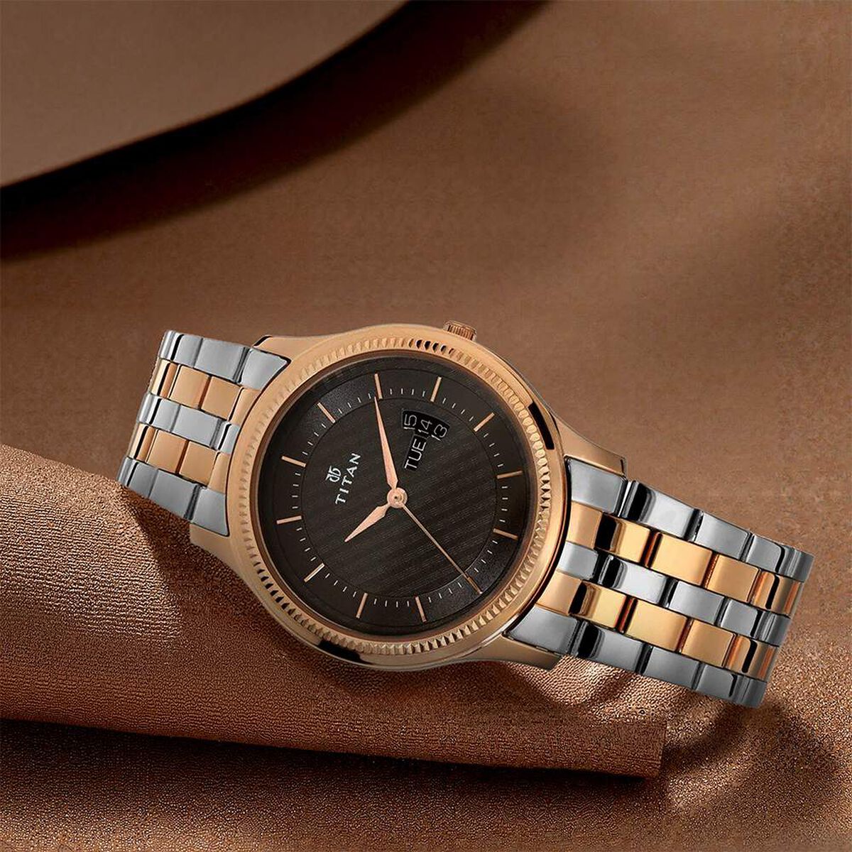 Titan Brown Dial Analog with Day and Date Stainless Steel Strap Watch for Men 1