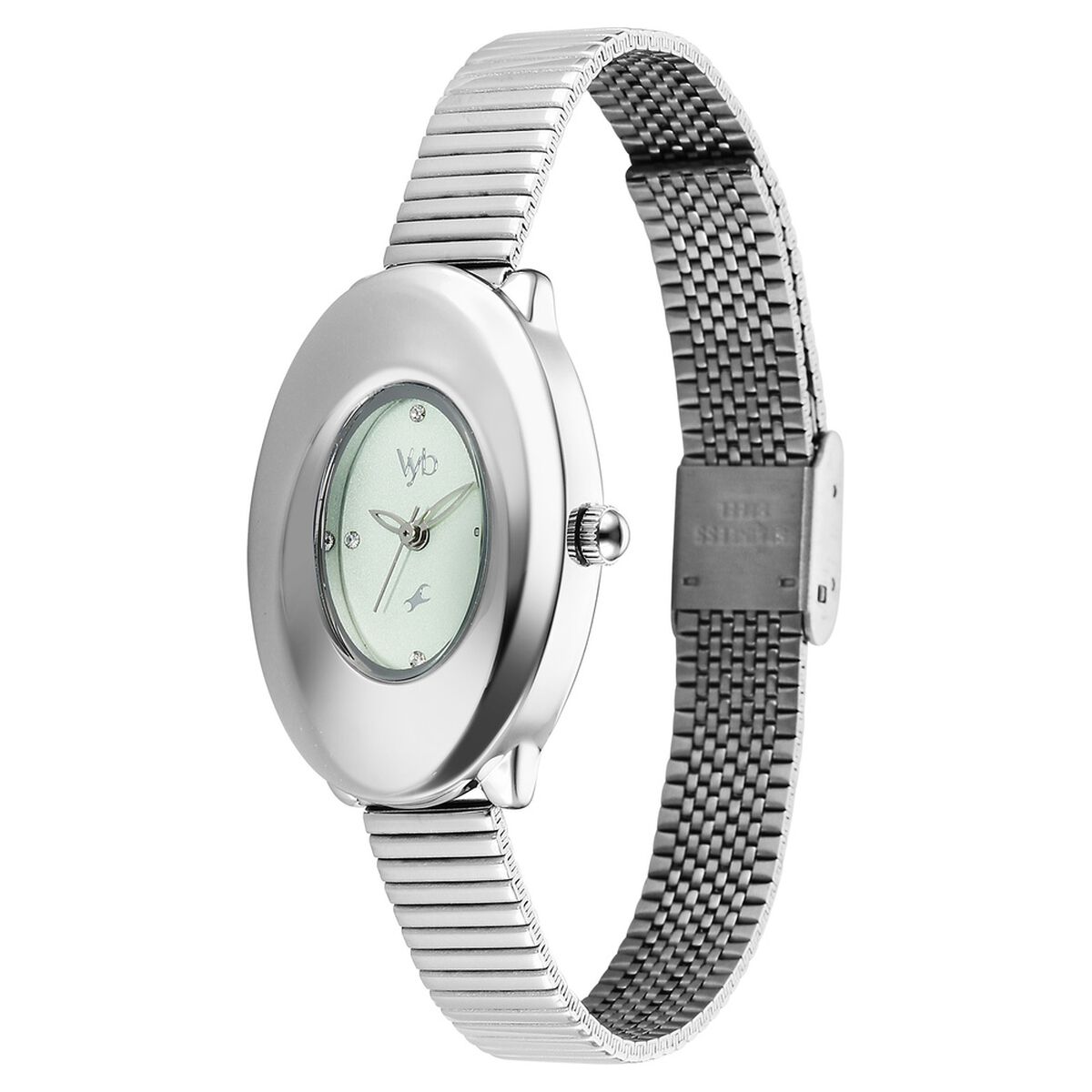 Vyb Runway By Fastrack Quartz Analog Green Dial Silver Stainless Steel Strap Watch For Girls 3