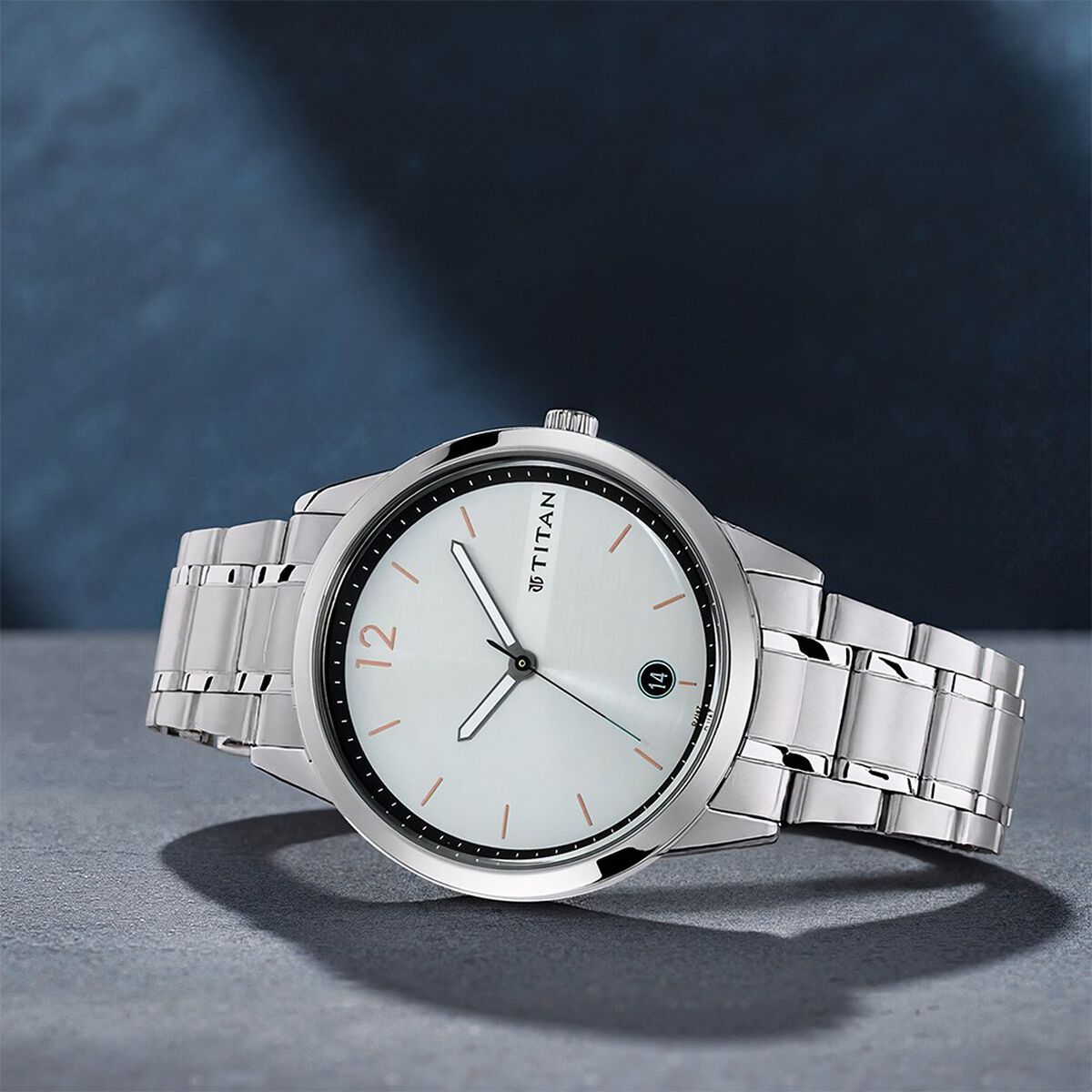 Titan Quartz Analog with Date White Dial Stainless Steel Strap Watch for Men 1