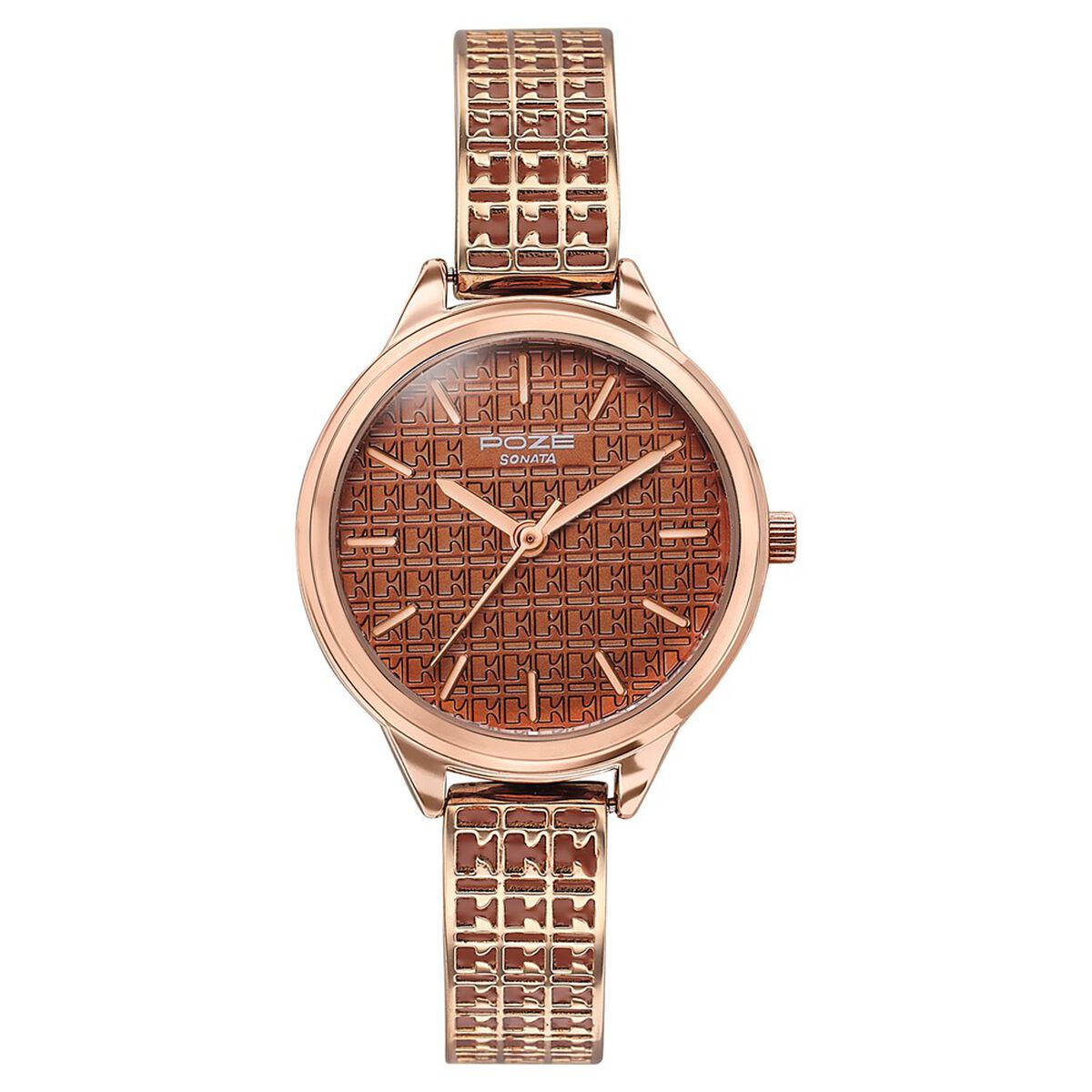 Poze By Sonata Quartz Analog Brown Dial Two Toned Metal Strap Watch For Women 2