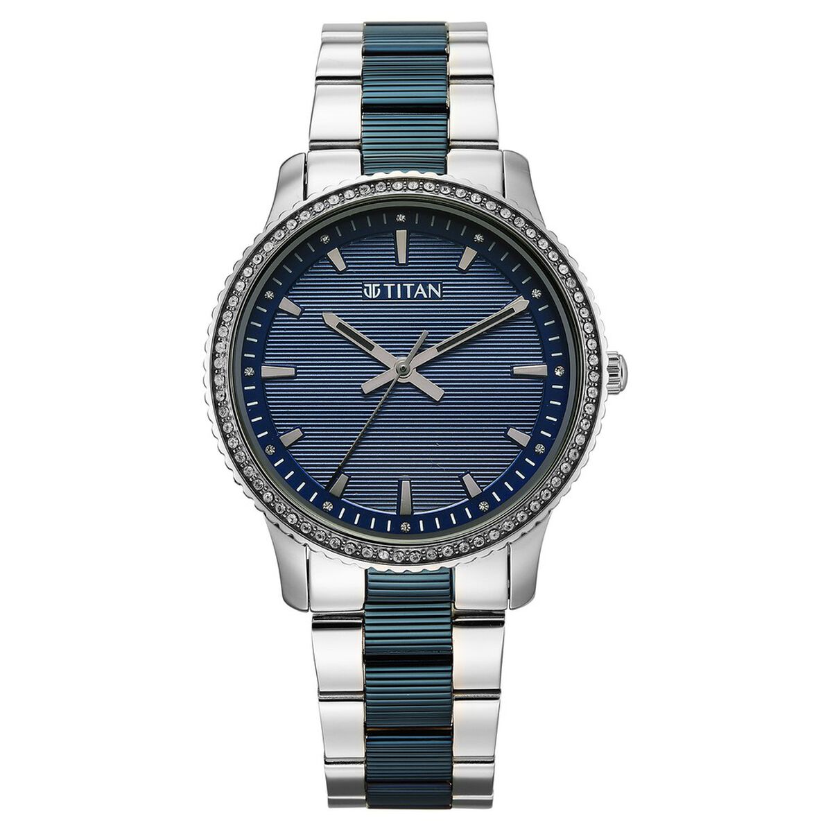 Titan Purple Sports Fashion Quartz Analog Blue Dial Two Toned Stainless Steel Strap Watch For Women 1
