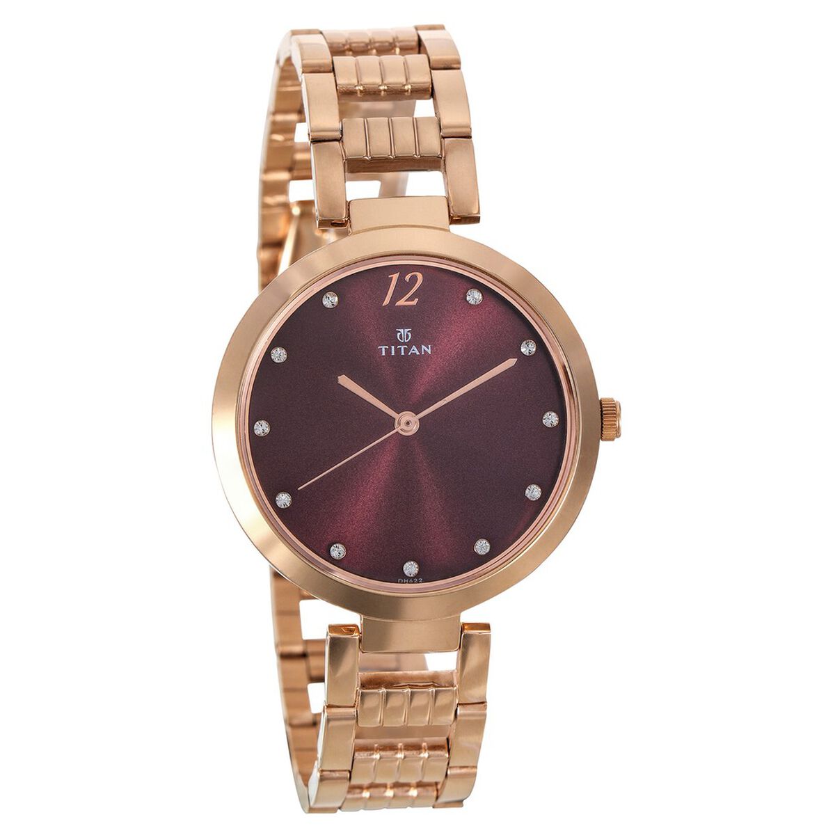 Titan Purple Sparkle Quartz Analog Purple Dial Rose Gold Stainless Steel Strap Watch For Women 2