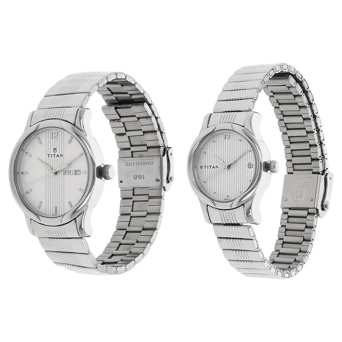 Titan Quartz Analog with Day and Date Silver Dial Stainless Steel Strap Watch for Couple 2