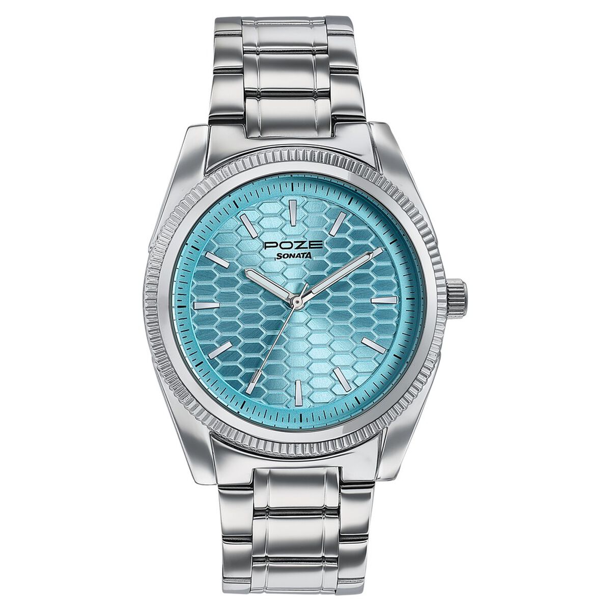Poze By Sonata Quartz Analog Blue Dial Silver Metal Strap Watch For Men 2