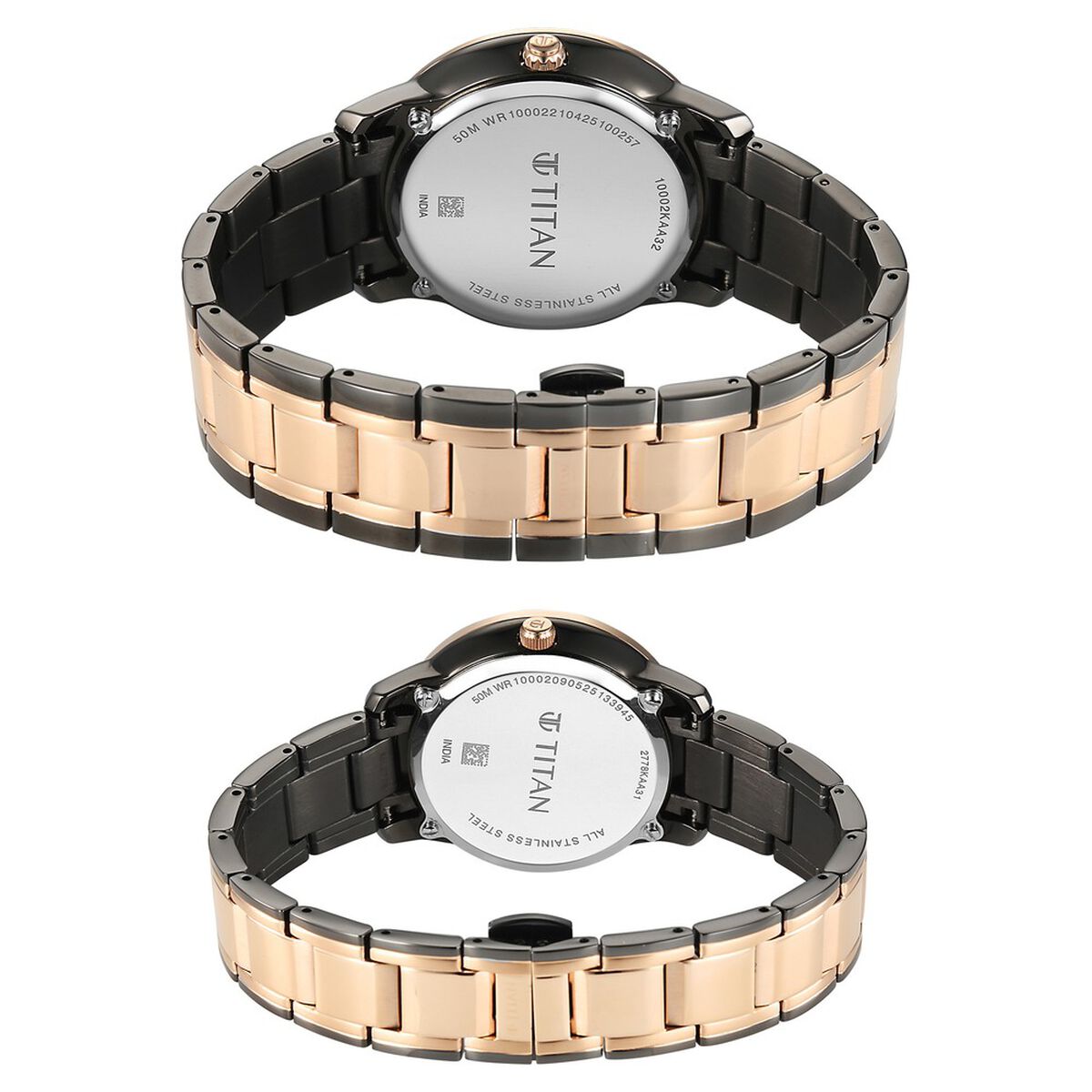 Titan Royal Bandhan Quartz Analog with Day and Date Black Dial Two Toned Strap Watch For Couple 5