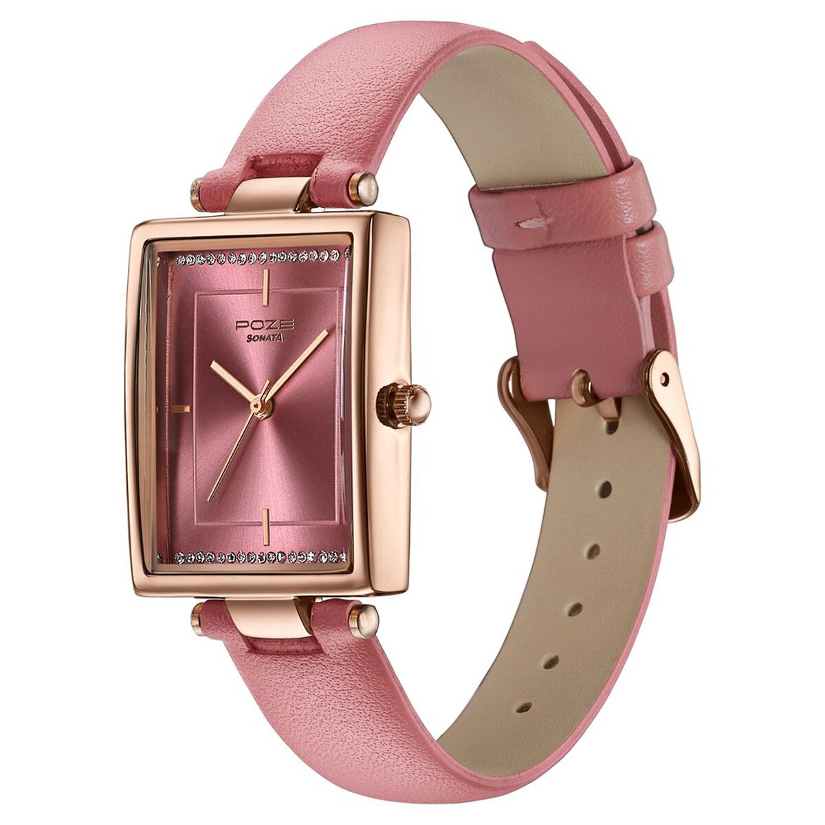 Poze By Sonata Quartz Analog Pink Dial Pink Leather Strap Watch For Women 5