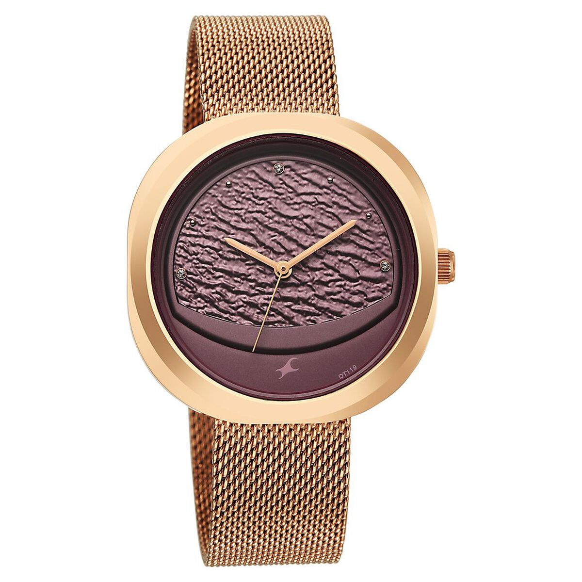 Fastrack Gelato rosegold analog mesh strap watch with Plum dial for Girls 3