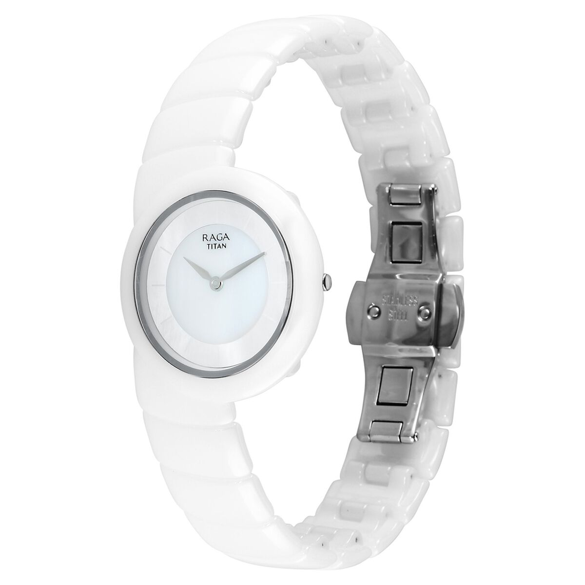 Titan Raga Chic Glam Quartz Analog Two Toned Dial With Mother OF Pearl White Ceramic Strap Watch For Women 3