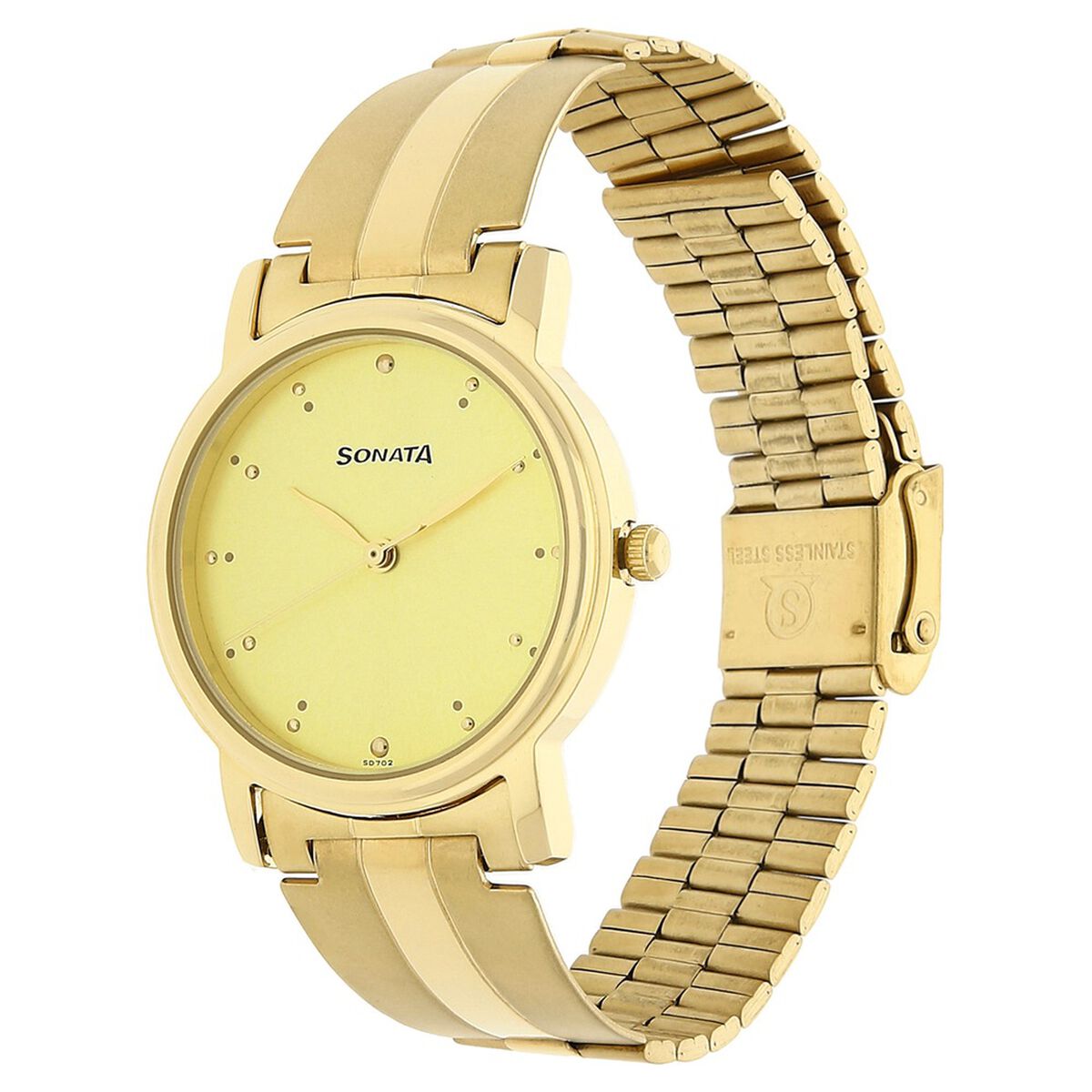 Sonata Quartz Analog Champagne Dial Stainless Steel Strap Watch for Men 2