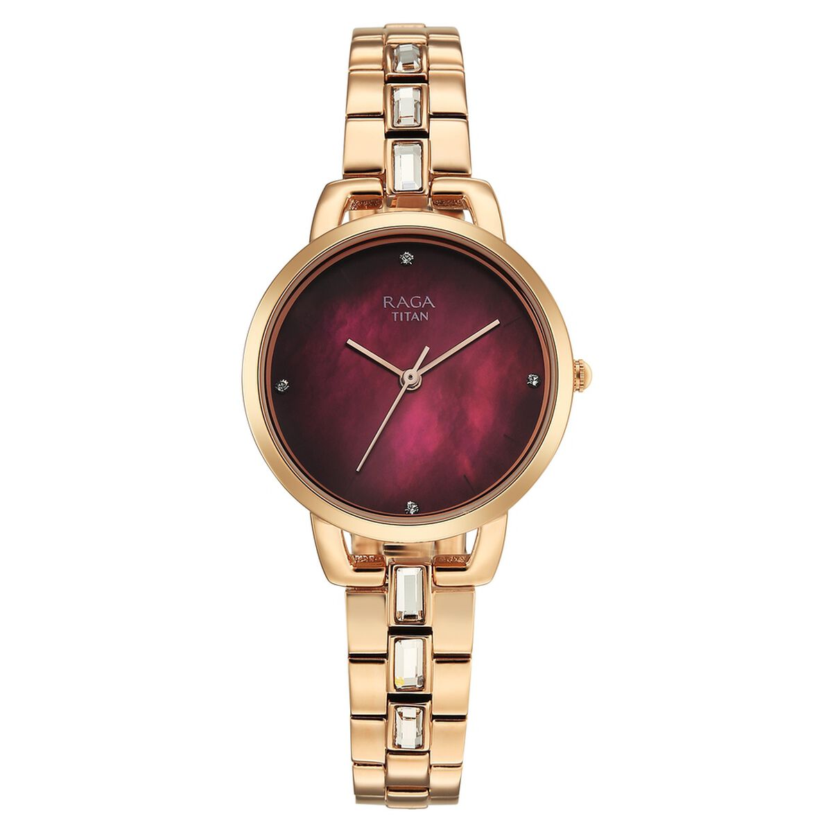 Titan Raga Glimmers Quartz Analog Red Mother of Pearl Dial Rose Gold Metal Strap Watch For Women 2
