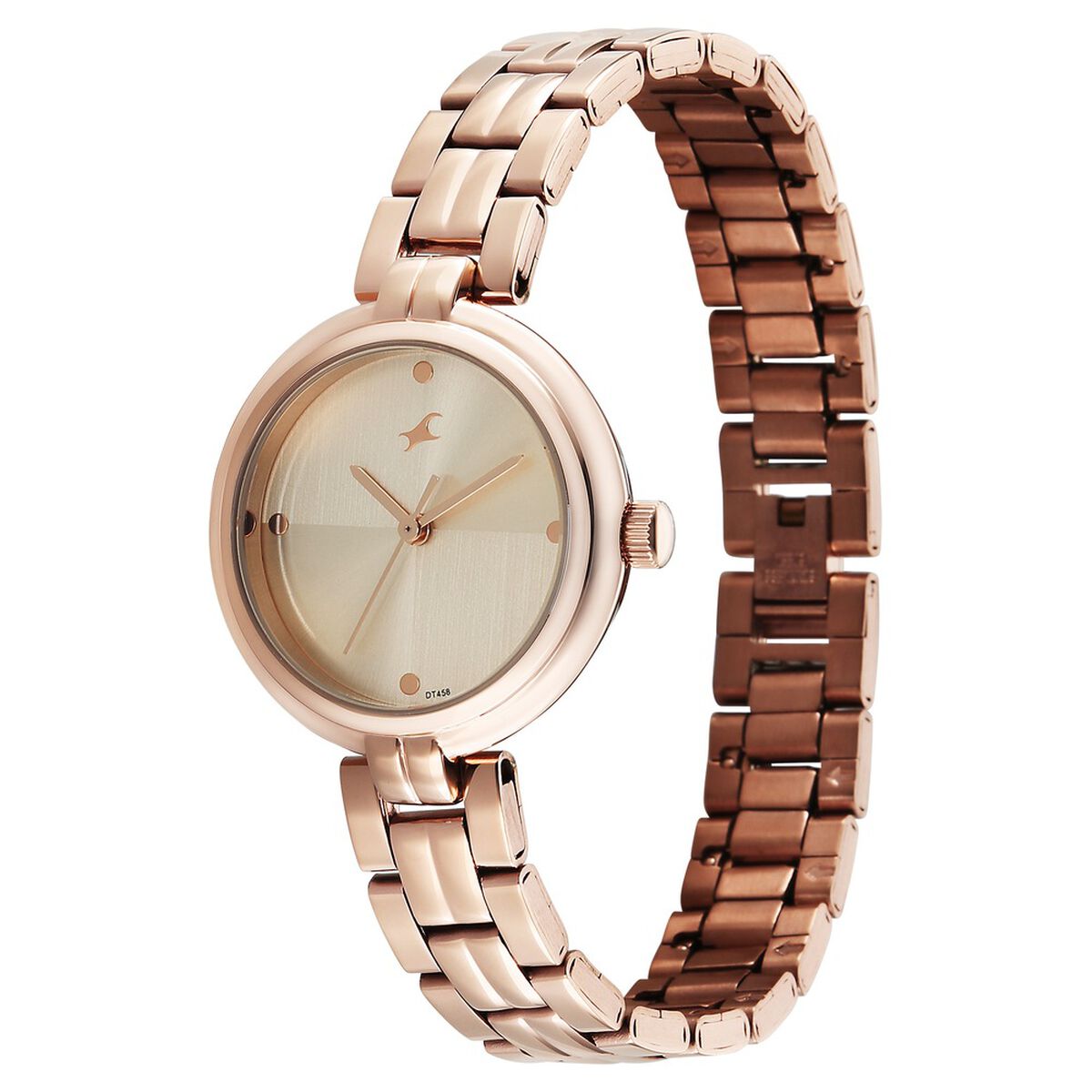 Fastrack Stunners Quartz Analog Beige Dial Rose Gold Stainless Steel Strap Watch For Girls 3