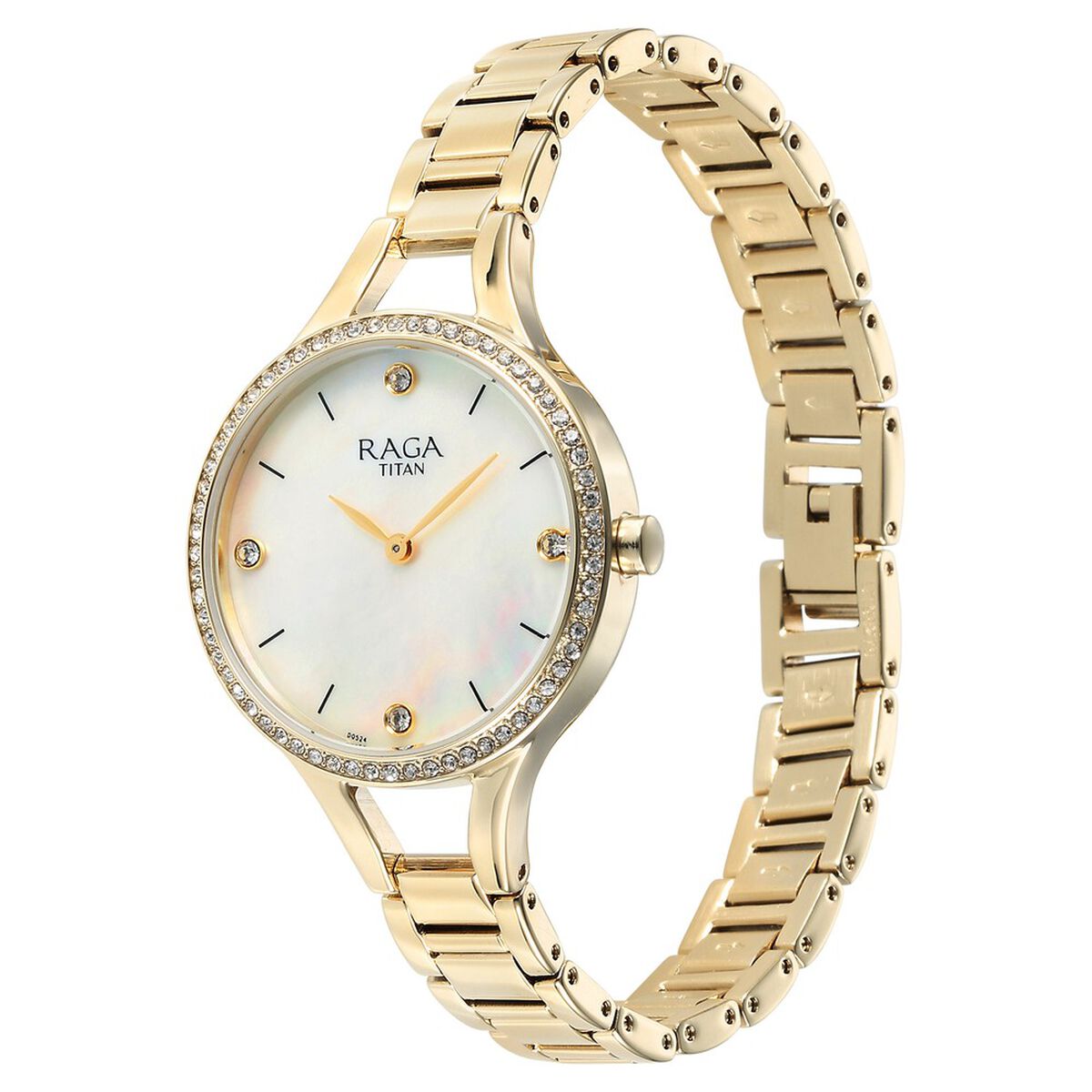 Titan Raga Showstopper Quartz Analog Mother Of Pearl Round Dial Golden Metal Strap Watch For Women 3