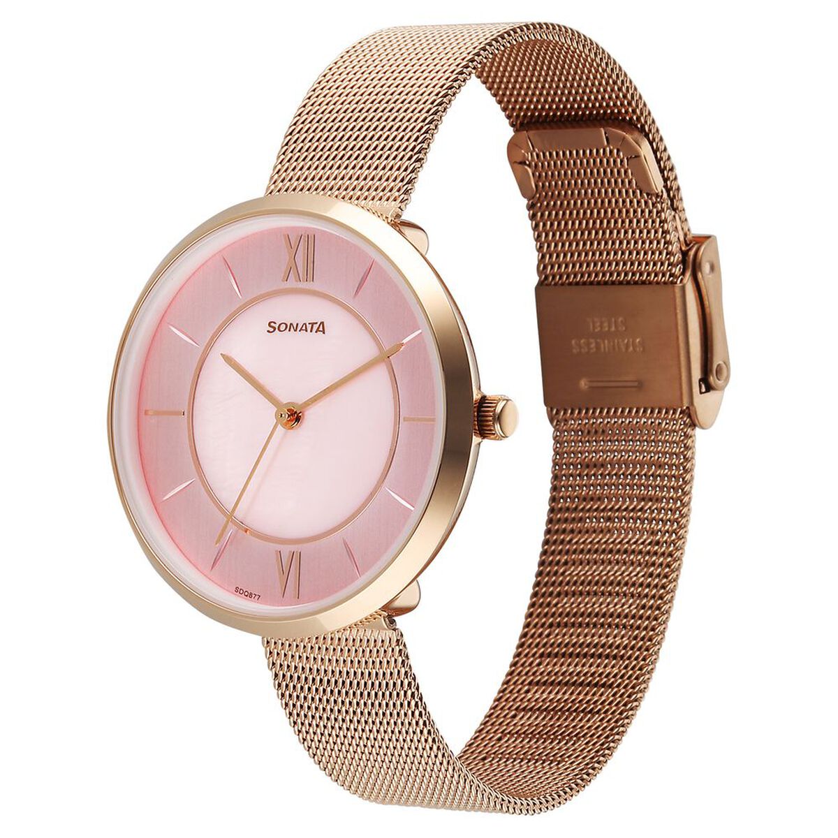 Sonata Modern Edit Quartz Analog Pink Mother of Pearl Dial Stainless Steel Strap Watch For Women 2