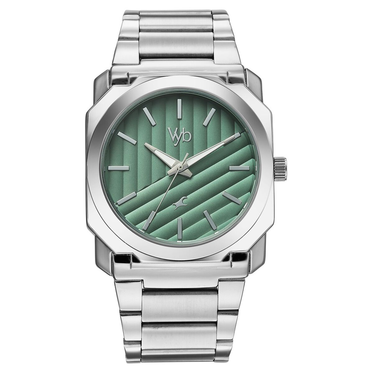 Vyb Challenger By Fastrack Quartz Analog Green Dial Silver Stainless Steel Strap Watch For Guys 1