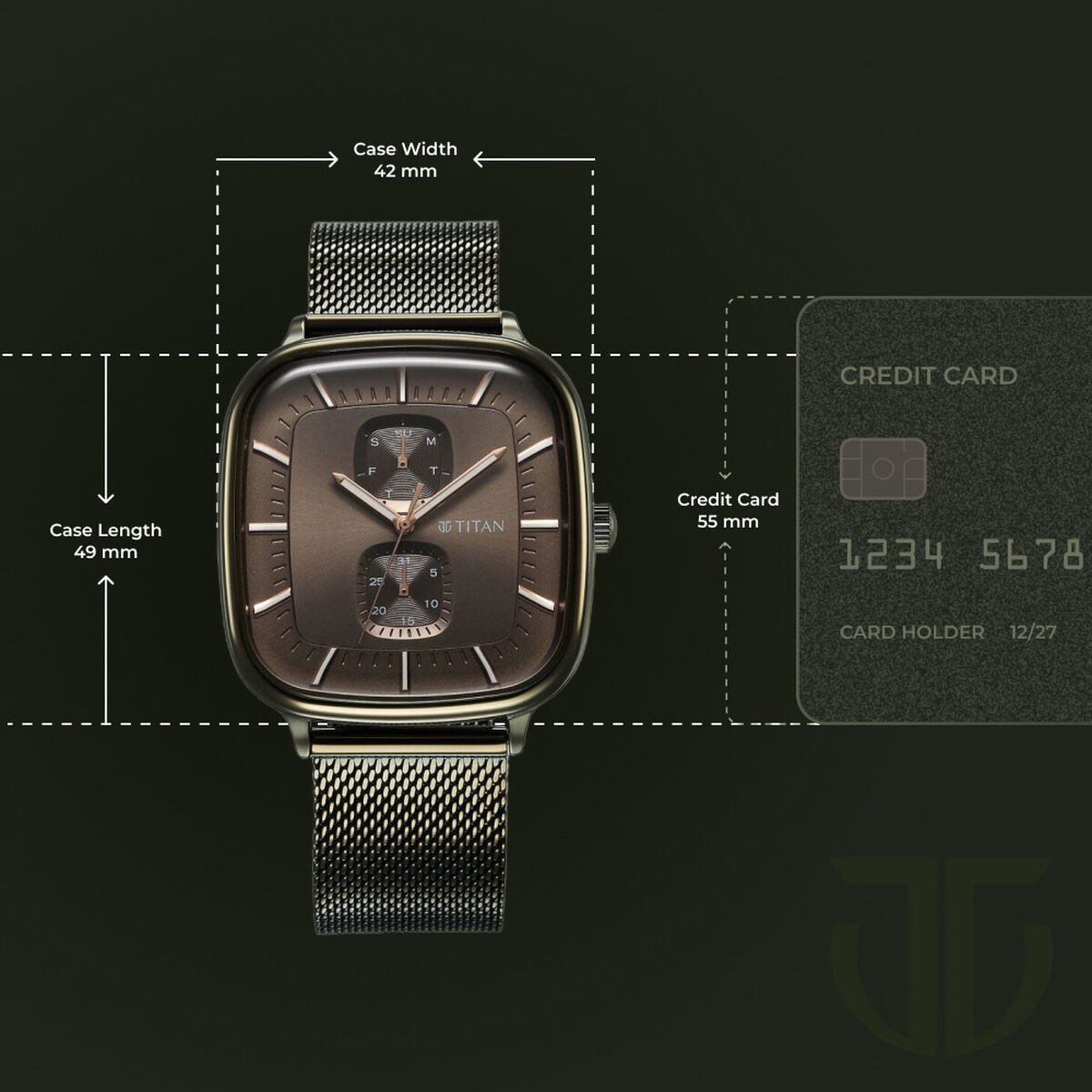 Titan Avant Garde Quartz Multifunction Brown Dial With Green Color Stainless Steel Strap Watch For Men 3
