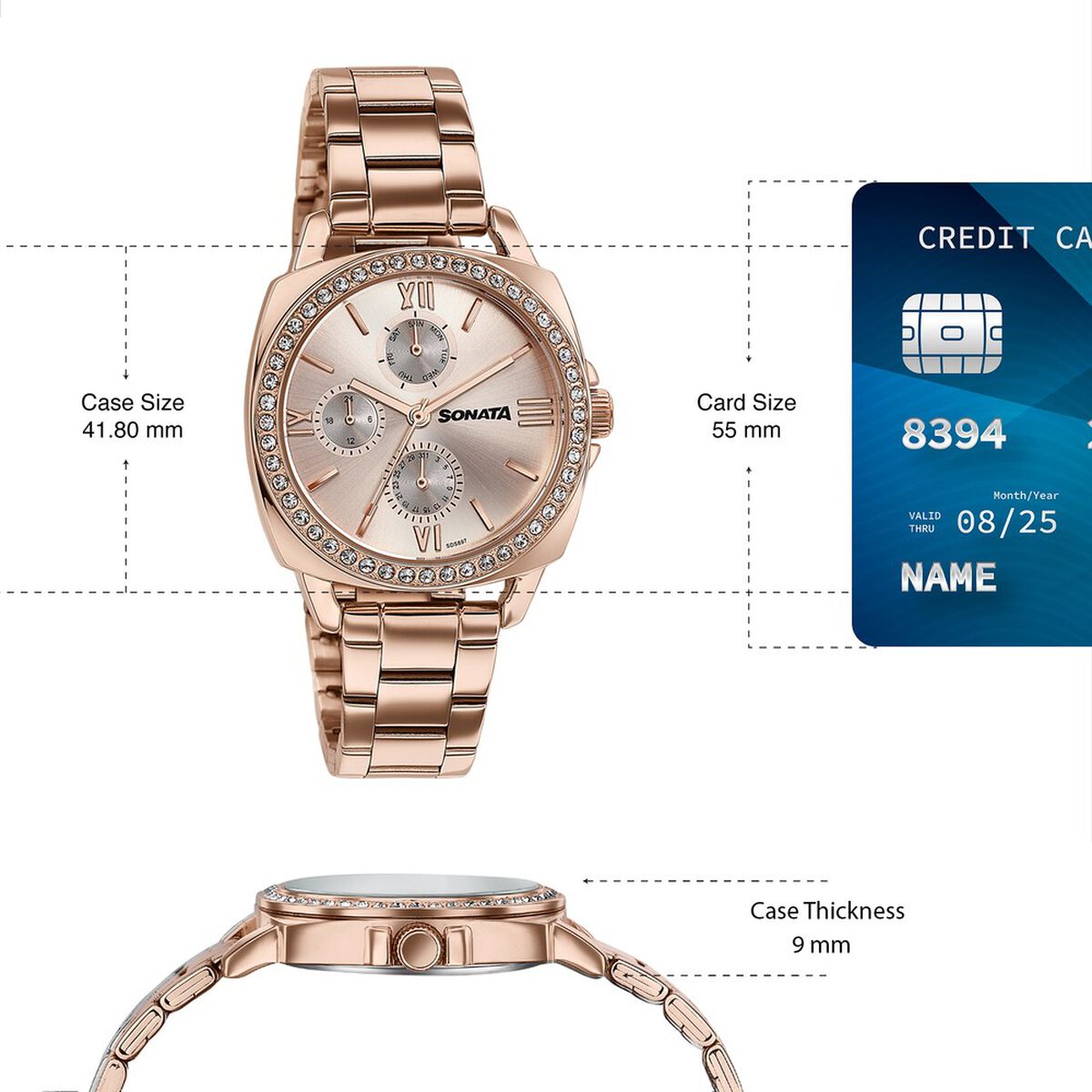 Sonata Festive Quartz Multifunction Rose Gold Dial Rose Gold Metal Strap Watch For Women 4