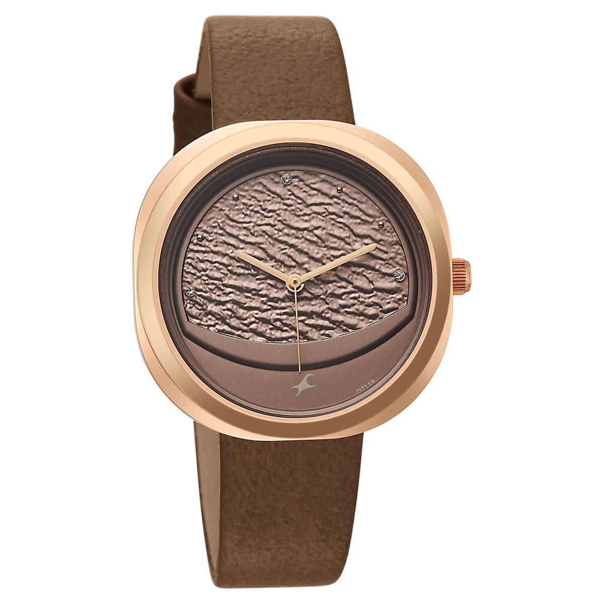 Fastrack Gelato rosegold analog leather strap watch with Chocolate dial for Girls 3