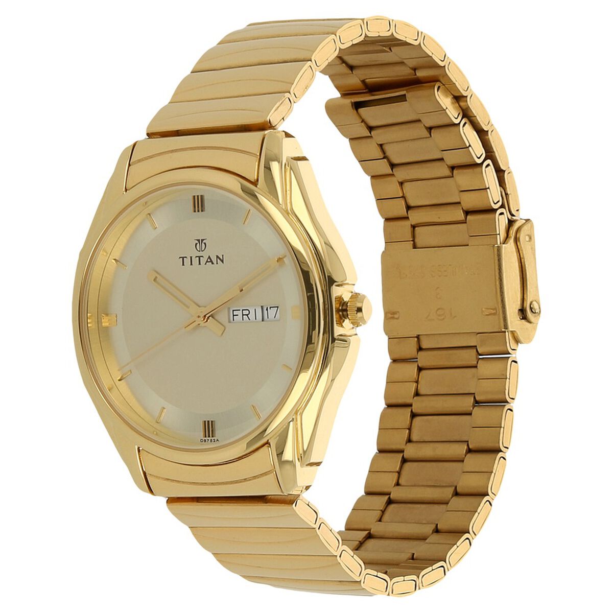 Titan Quartz Analog with Day and Date Champagne Dial Golden Stainless Steel Strap Watch For Men 2