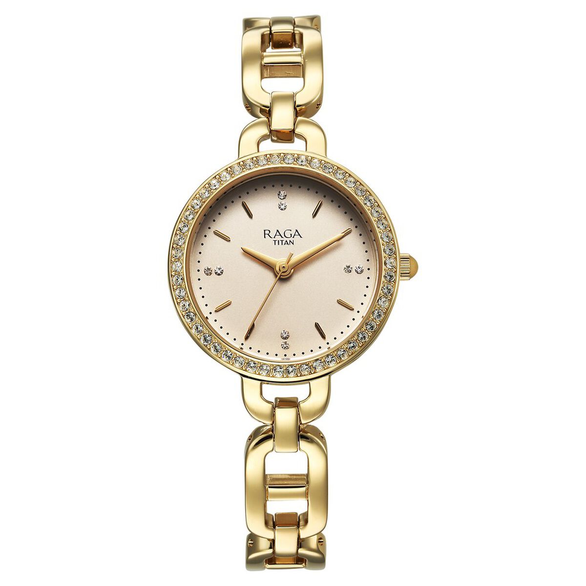 Titan Raga Showstopper Quartz Analog Golden Dial Metal Strap Watch For Women 1