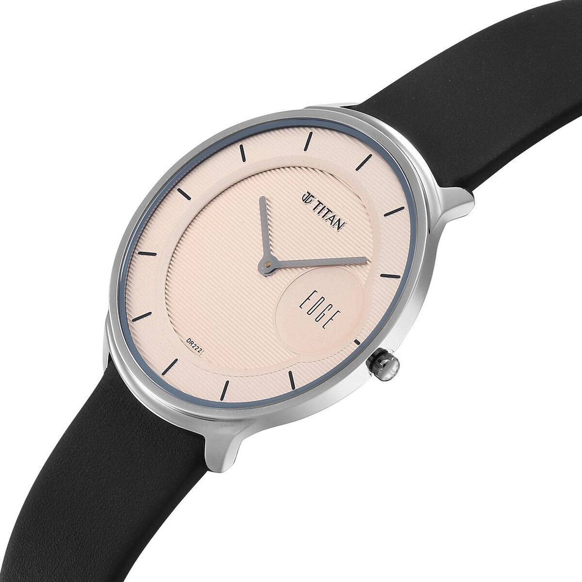 Titan Edge Murals Quartz Analog Pink Dial Black Leather Strap Watch For Men 3