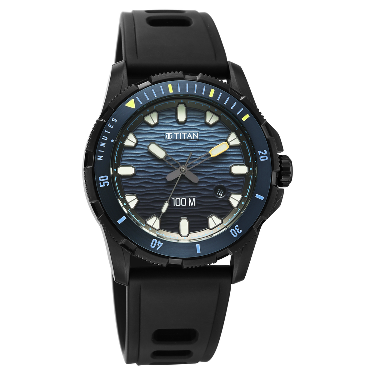 Titan Zero Hour Diver's 100m Analog with Blue Dial Black FKM Strap Watch for Men 2