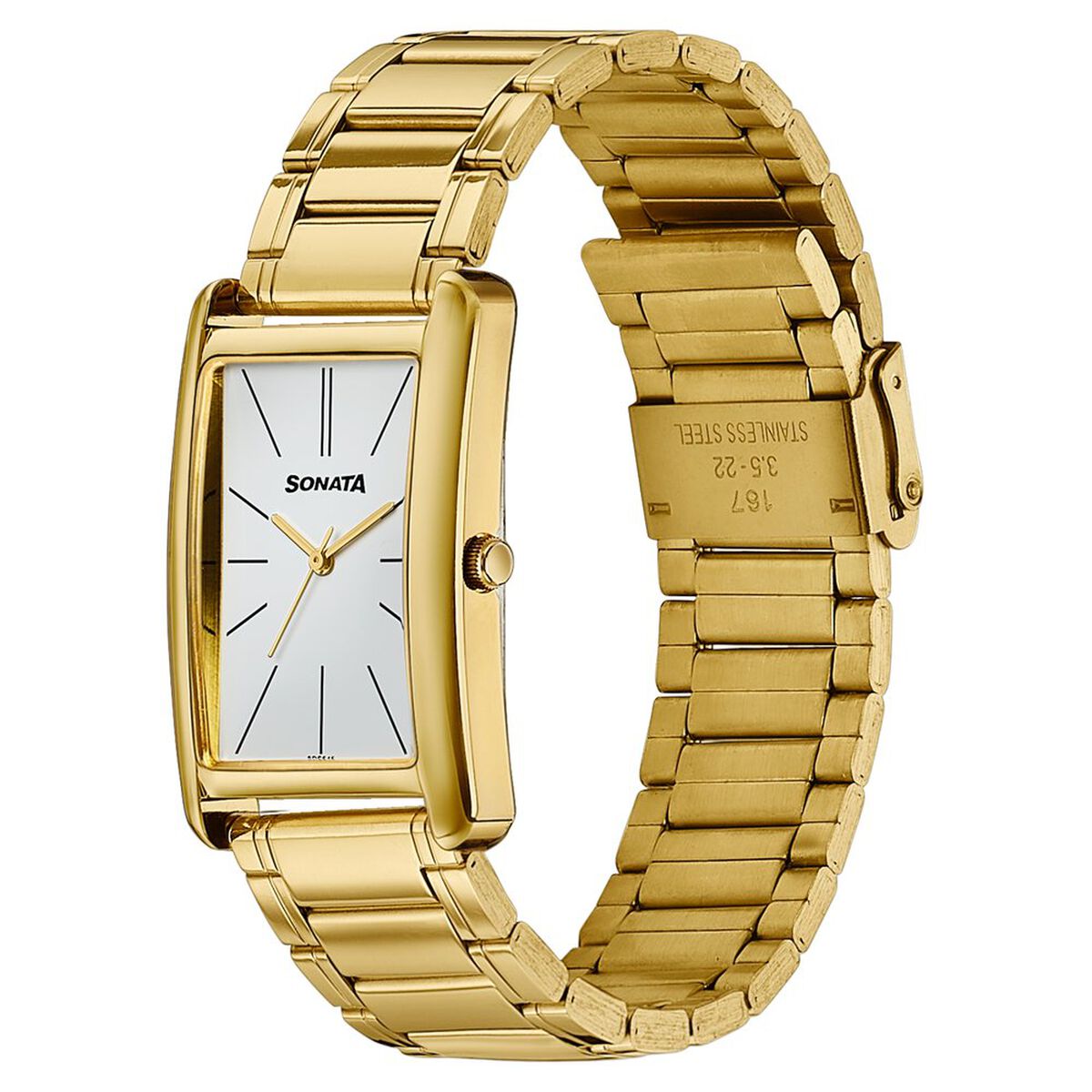 Sonata Ascent Gold Rectangular Watch with Metal Bracelet 3