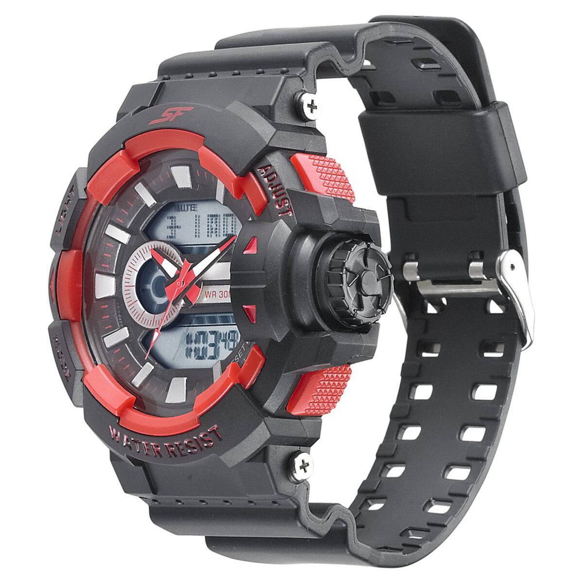 SF Quartz Analog Digital Black Dial PU Strap Watch for Men 2