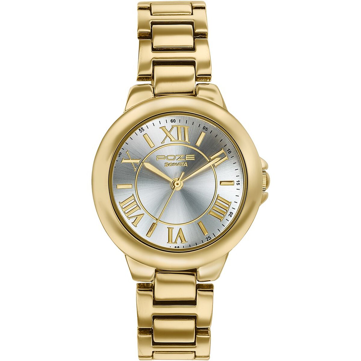 Poze By Sonata Quartz Analog silver Dial Golden Metal Strap Watch For Women 1