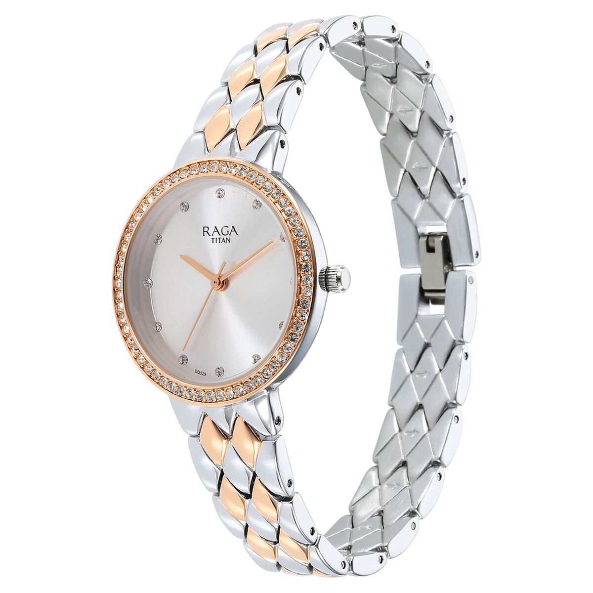 Titan Raga Showstopper Quartz Analog Silver Round Dial Two Toned Metal Strap Watch For Women 3