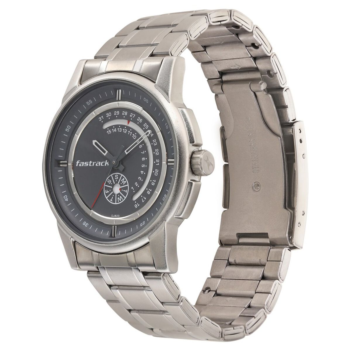Fastrack Go Skate Quartz Analog with Day and Date Grey Dial Stainless Steel Strap Watch for Guys 3