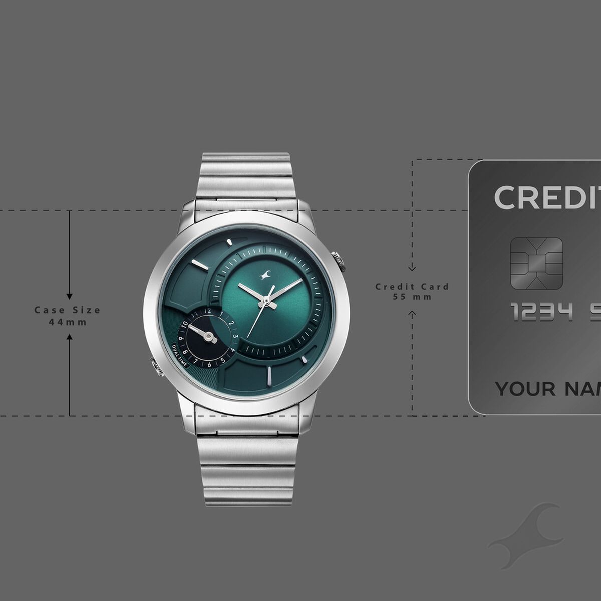 Fastrack Pulse IV Dual Time Watch for Men with Teal Green Sunray Dial & Silver Metal Strap 4
