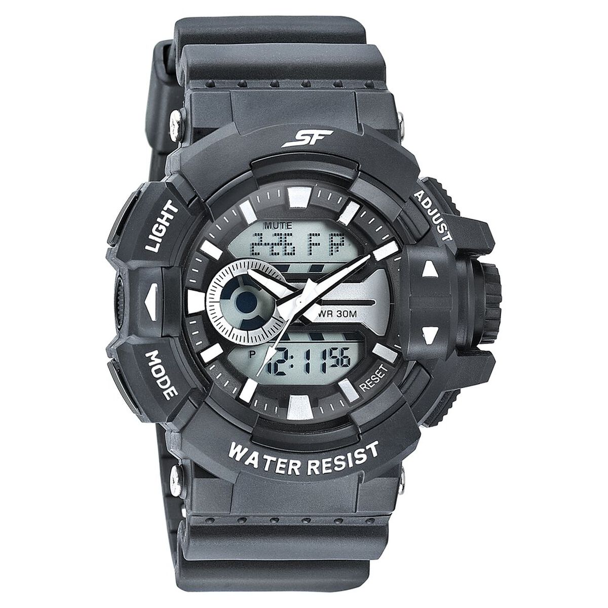 SF Quartz Analog Digital Black Dial PU Strap Watch for Men 1