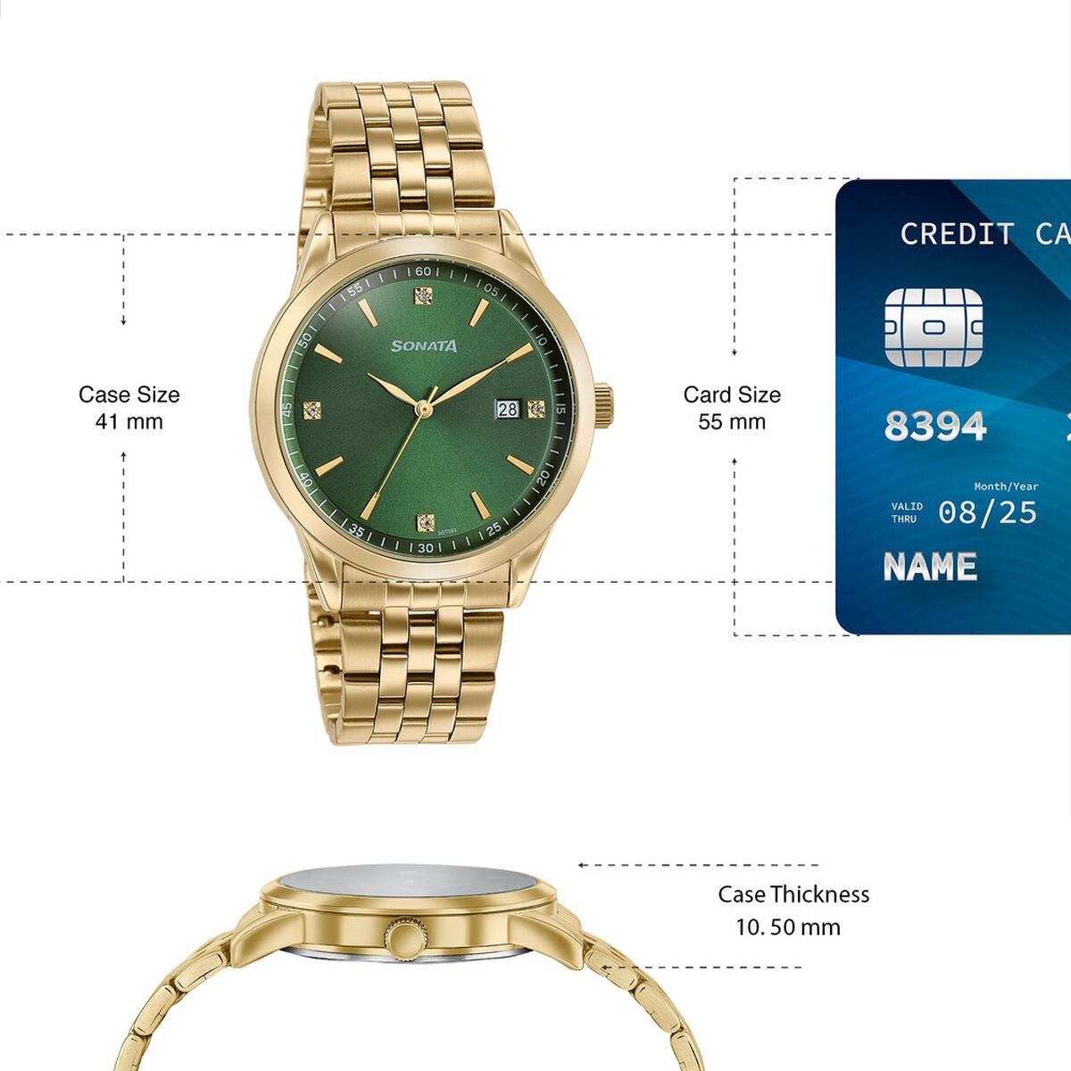 Sonata Jashn Quartz Analog Green Dial Golden Metal Strap Watch For Couple 4