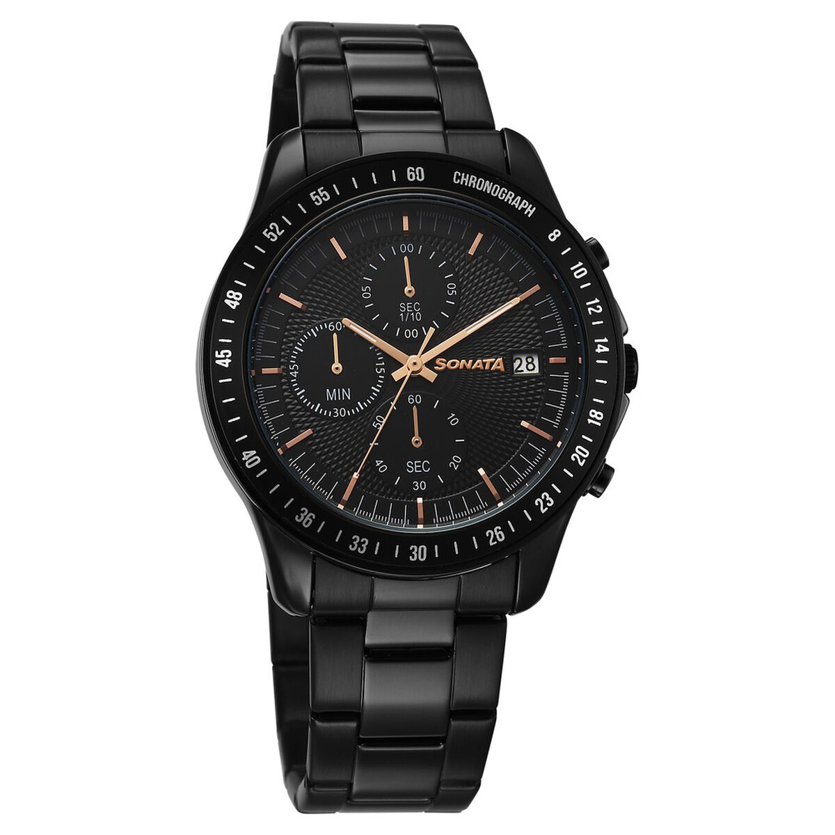 Sonata Chronos Quartz Analog with Date Black Dial Black Colour Stainless Steel Strap Watch For Men 1