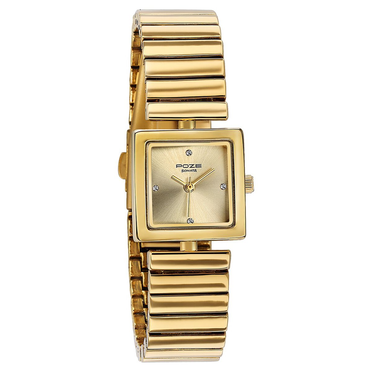 Sonata Poze Quartz Analog Silver Dial Golden Metal Strap Watch For Women 3