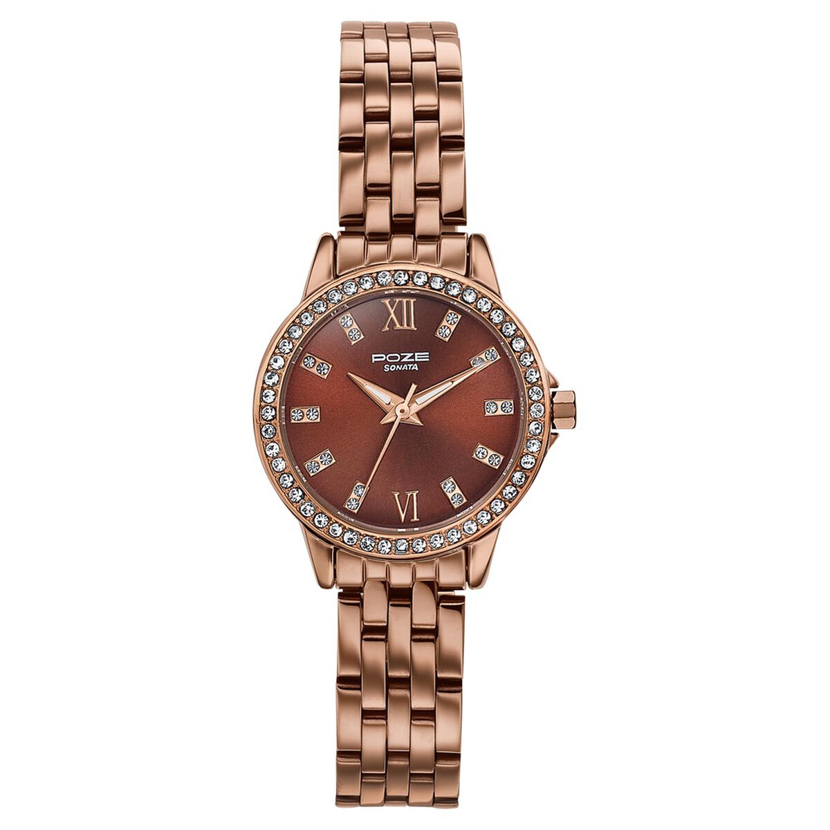 Sonata Poze Quartz Analog Brown Dial Brown Metal Strap Watch For Women 2