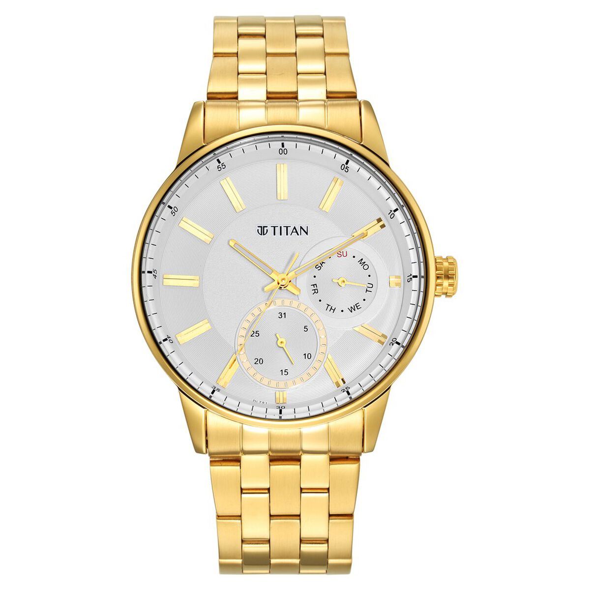 Titan Quartz Analog White Dial Stainless Steel Strap Watch for Men 3