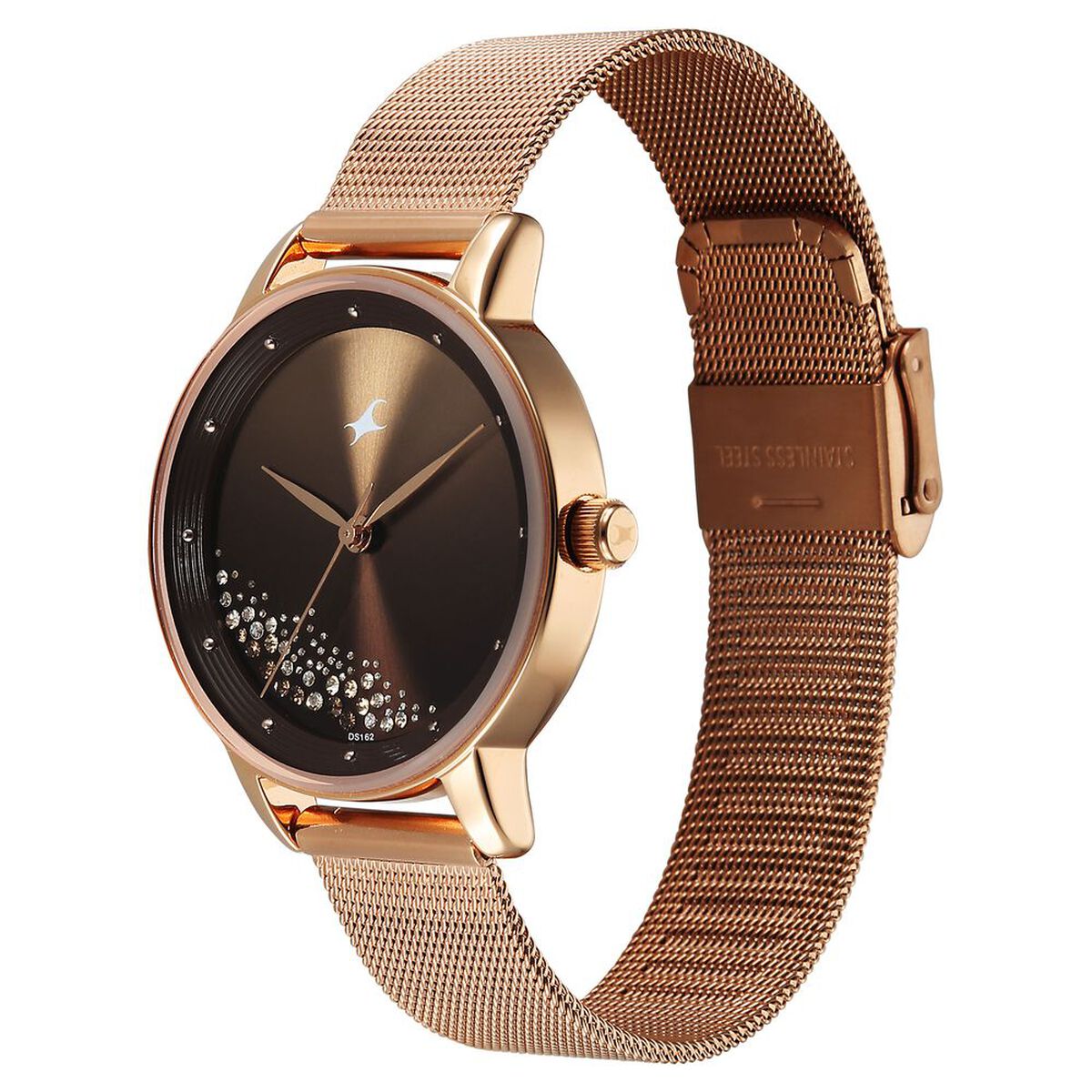 Fastrack Style Up Quartz Analog Brown Dial Rose Gold Colour Stainless Steel Strap Watch For Girls 3