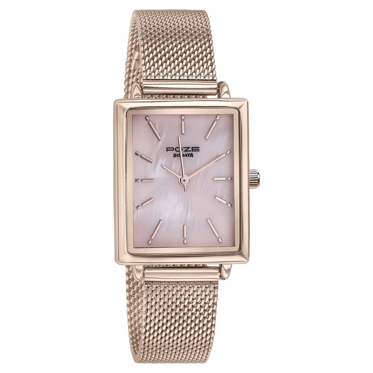 Sonata Poze Quartz Analog Pink Mother Of Pearl Dial Rose Gold Color Stainless Steel Strap Watch For Women 3