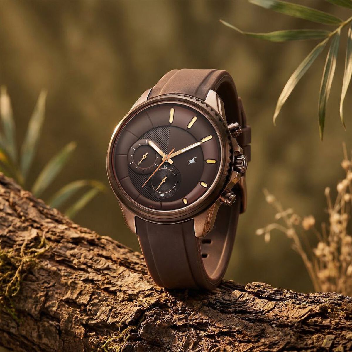 Fastrack Wild Quartz Chronograph Brown Dial Brown Silicone Strap Watch For Guys 2