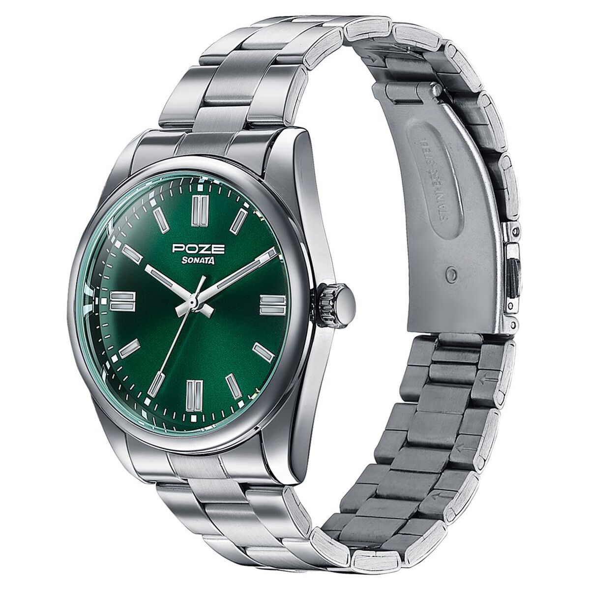 Sonata Poze Quartz Analog Green Dial Silver Stainless Steel Strap Watch For Men 5