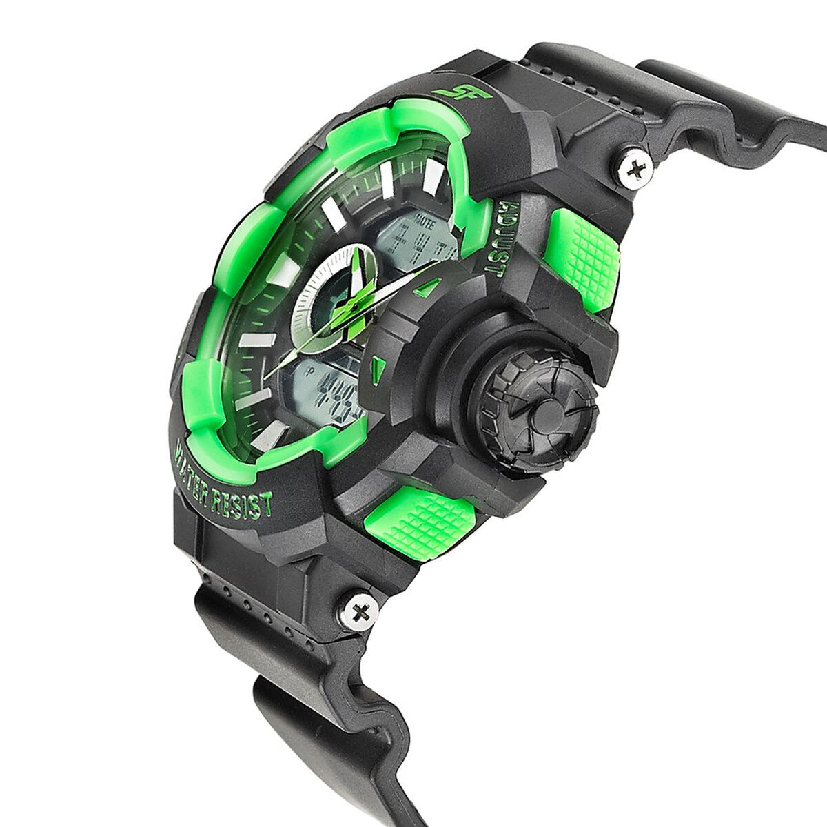 SF Quartz Analog Digital Black Dial PU Strap Watch for Men 3