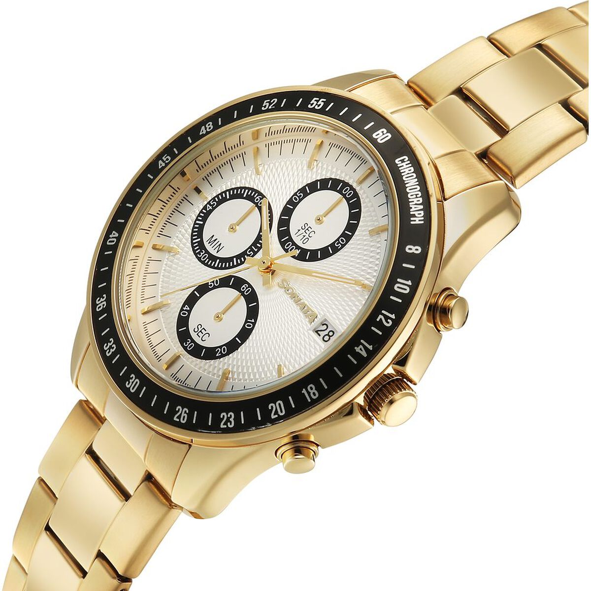 Sonata Chronos Quartz Analog with Date Silver Dial Golden Colour Stainless Steel Strap Watch For Men 5